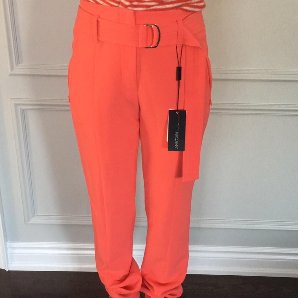 MarcCain coral pants with belt. Size 4 NWT